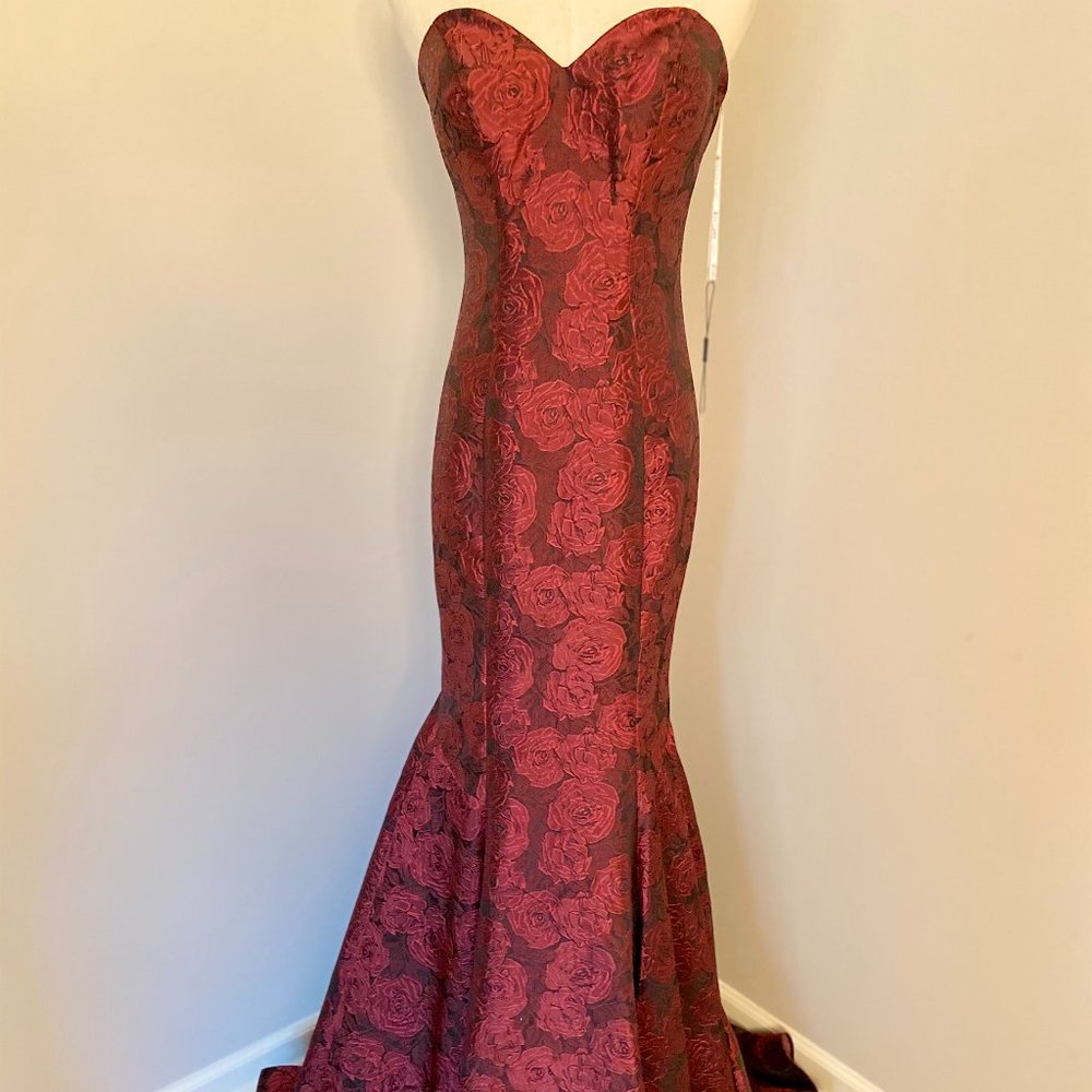 Faviana Strapless Sweetheart Jacquard, Sz 2